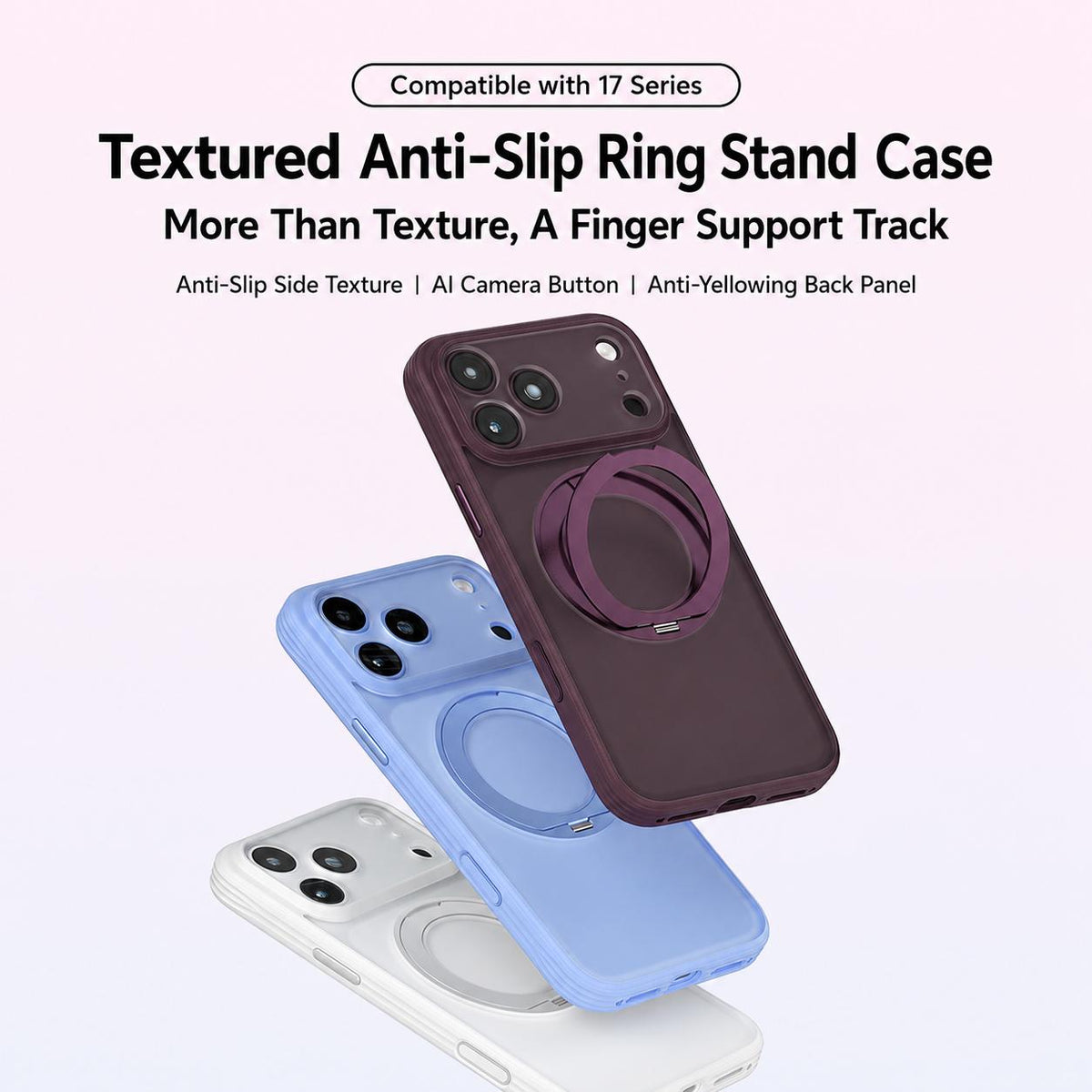 For iPhone 17 Pro Max Textured Non-slip Shockproof Magnetic Phone Case with Holder - Sky Blue - EDA009818901E