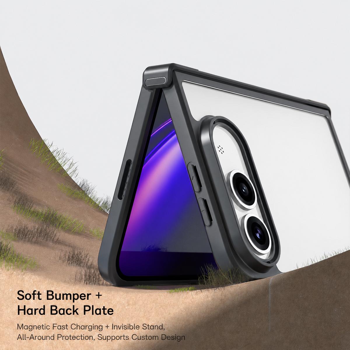 For iPhone Duo Armor Big Pore PC Hybrid TPU Phone Case - Transparent - EDA009819101A