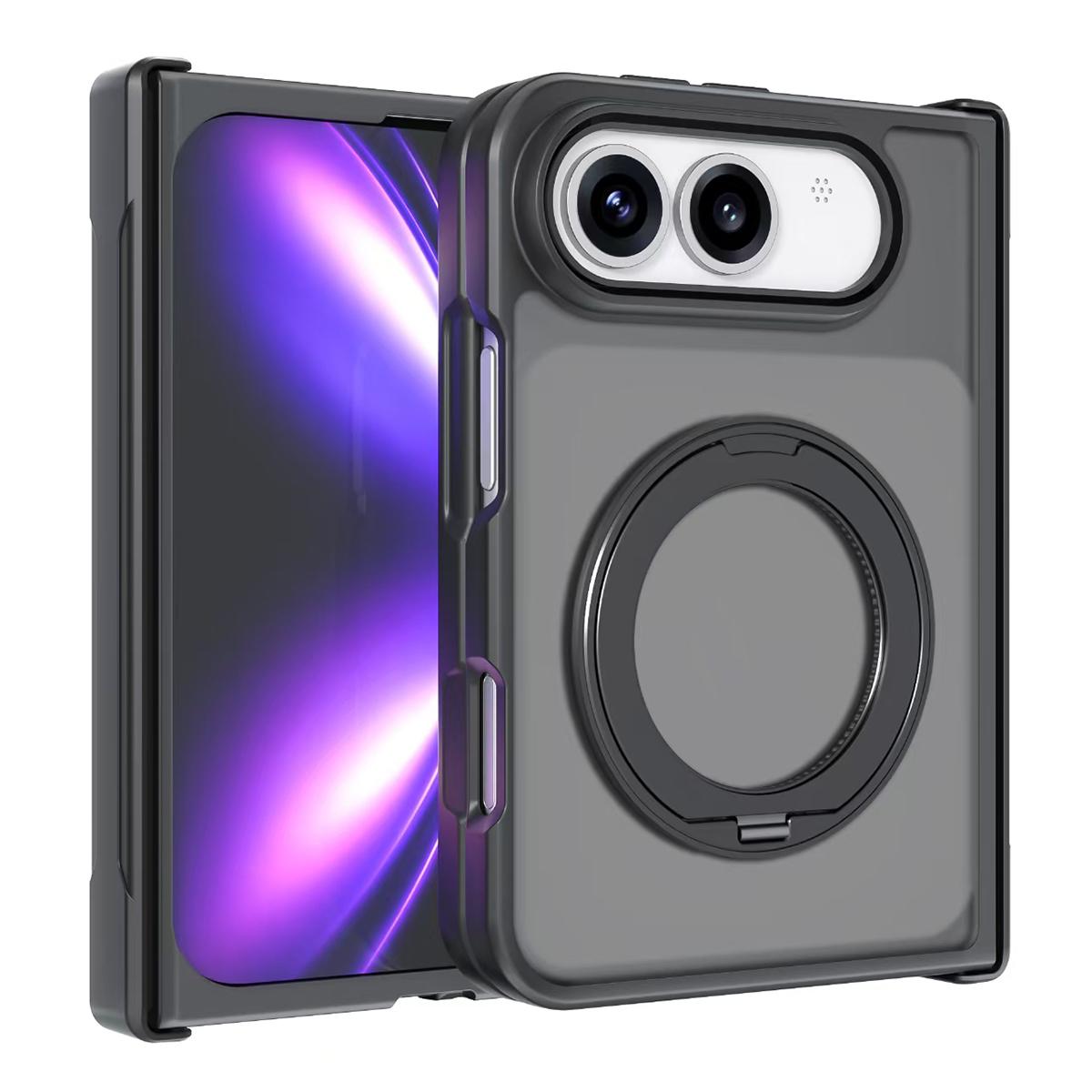 For iPhone Duo Armor Magnetic Holder PC Hybrid TPU Phone Case - Frosted Black - EDA009819301A
