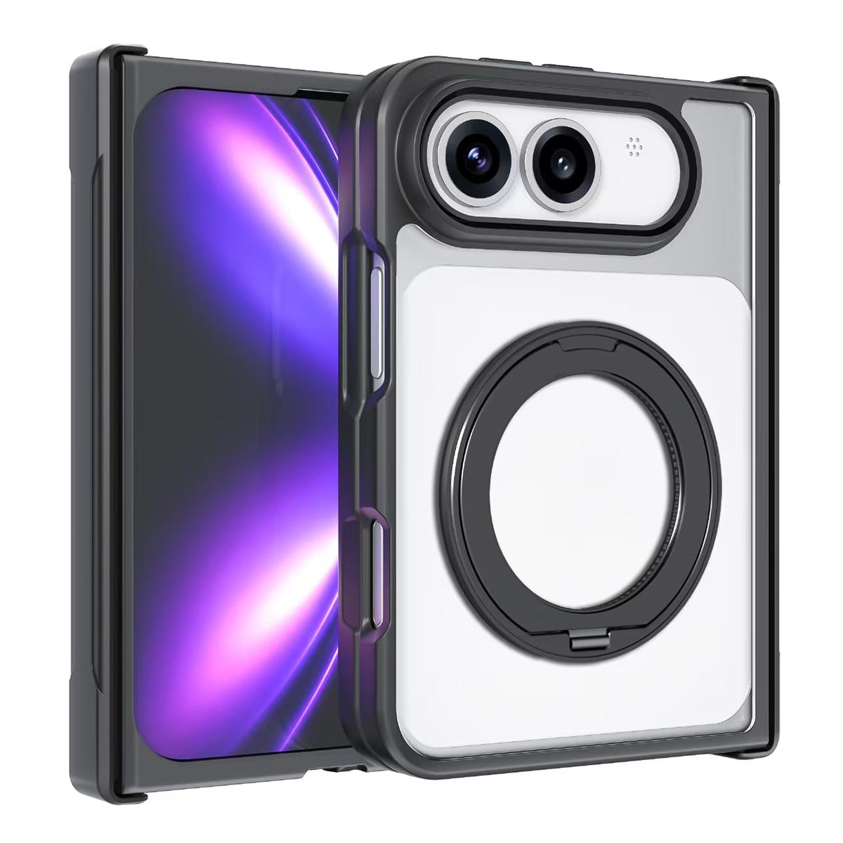 For iPhone Duo Armor Magnetic Holder PC Hybrid TPU Phone Case - Transparent - EDA009819301B