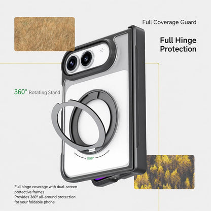 For iPhone Duo Armor Magnetic Holder PC Hybrid TPU Phone Case - Transparent - EDA009819301B