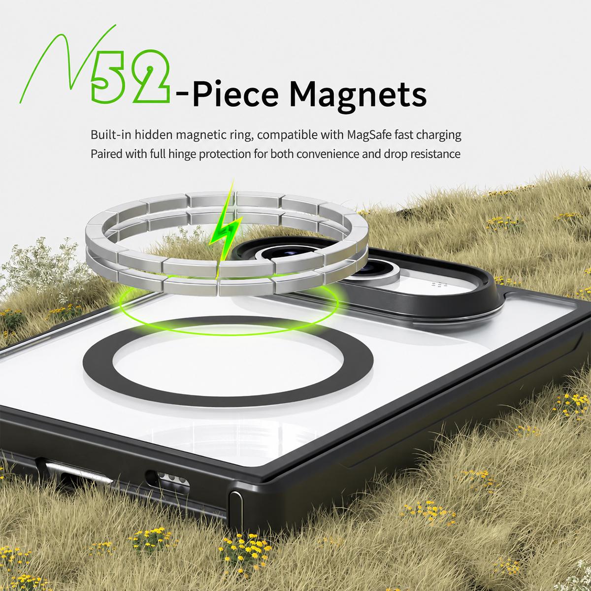 For iPhone Duo Armor Magnetic Holder PC Hybrid TPU Phone Case - Transparent - EDA009819301B