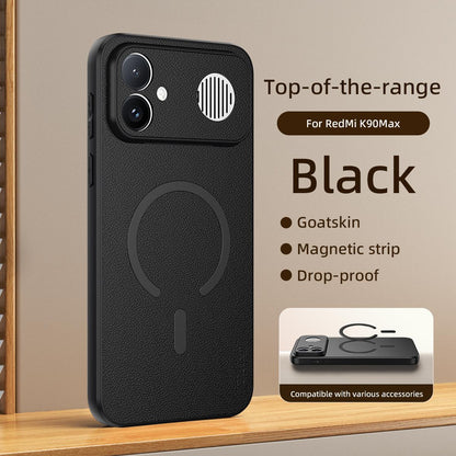 For Redmi K90 Max 5G Goatskin Vegan Leather Magnetic Phone Case - Black - EDA009820005B