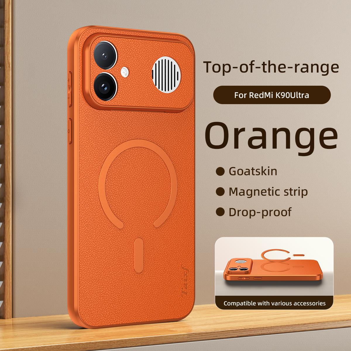 For Redmi K90 Ultra 5G Goatskin Vegan Leather Magnetic Phone Case(Orange)