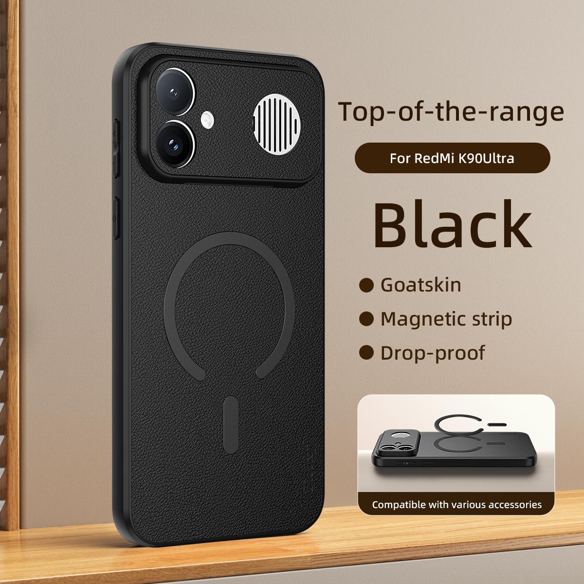 For Redmi K90 Ultra 5G Goatskin Vegan Leather Magnetic Phone Case(Black)