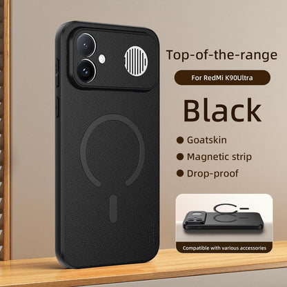 For Redmi K90 Ultra 5G Goatskin Vegan Leather Magnetic Phone Case(Black)