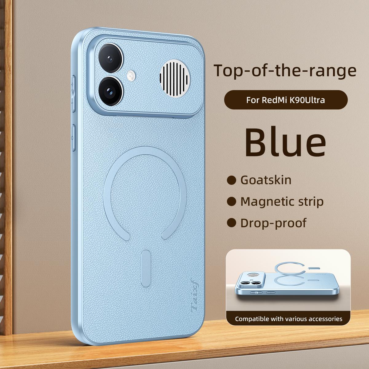 For Redmi K90 Ultra 5G Goatskin Vegan Leather Magnetic Phone Case(Blue)