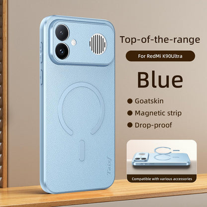 For Redmi K90 Ultra 5G Goatskin Vegan Leather Magnetic Phone Case(Blue)