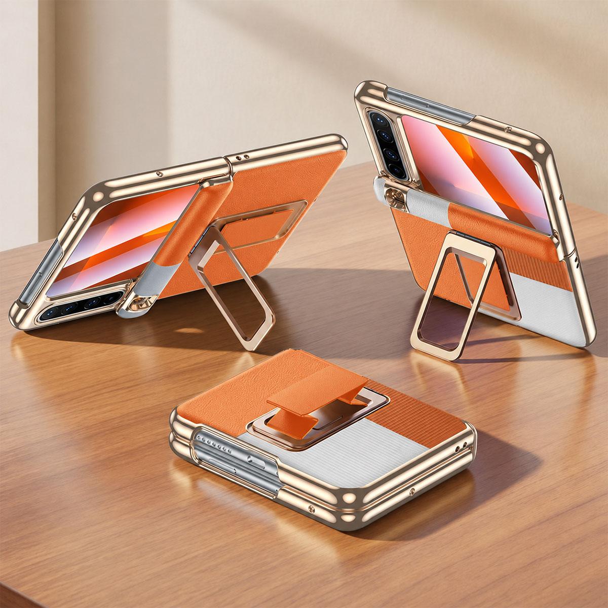 For Huawei Pura X Wristband Holder Integrated Film Vegan Leather Phone Case - Orange - EDA009821802A