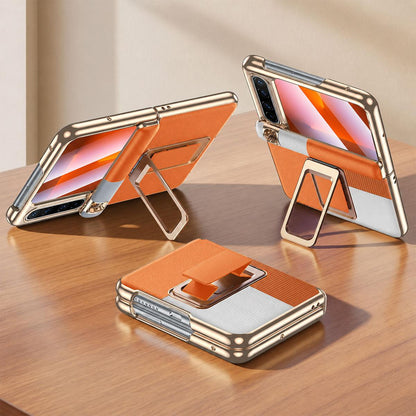 For Huawei Pura X Wristband Holder Integrated Film Vegan Leather Phone Case - Orange - EDA009821802A