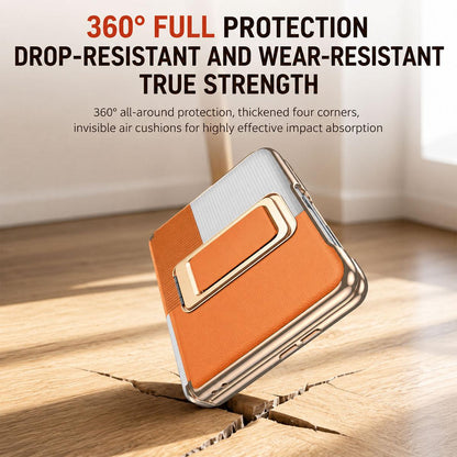 For Huawei Pura X Wristband Holder Integrated Film Vegan Leather Phone Case - Orange - EDA009821802A