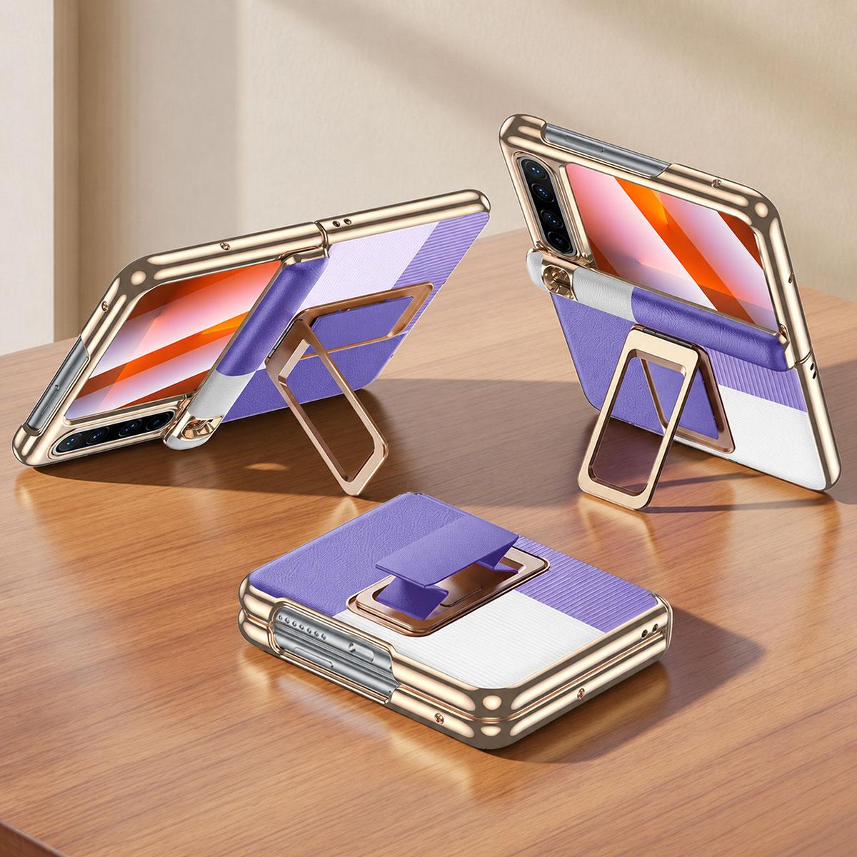 For Huawei Pura X Wristband Holder Integrated Film Vegan Leather Phone Case - Purple - EDA009821802E
