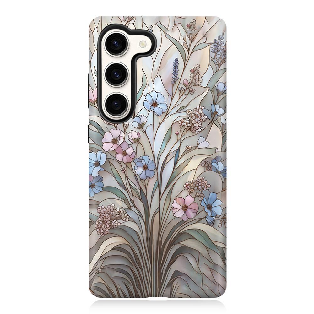 For Galaxy S23 5G Colorful Romantic Art Floral Phone Case - Purple Flowers Grass - EDA009822211D