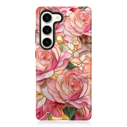 For Galaxy S23 5G Colorful Romantic Art Floral Phone Case - Pink Rose - EDA009822211F