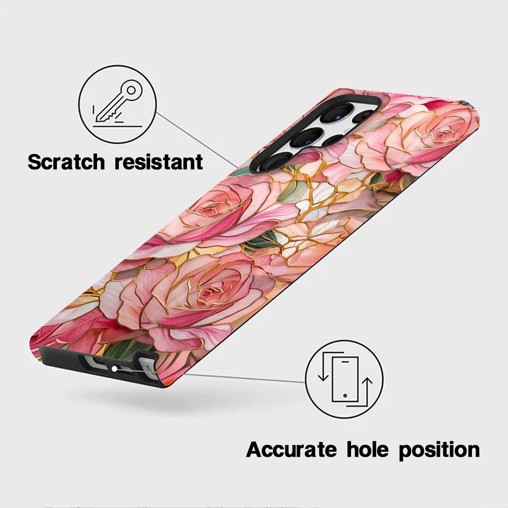 For Galaxy S23 5G Colorful Romantic Art Floral Phone Case - Pink Rose - EDA009822211F