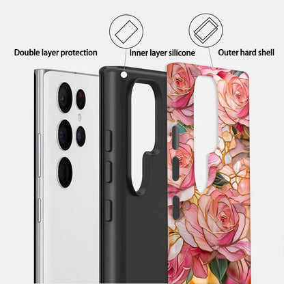 For Galaxy S23 5G Colorful Romantic Art Floral Phone Case - Pink Rose - EDA009822211F
