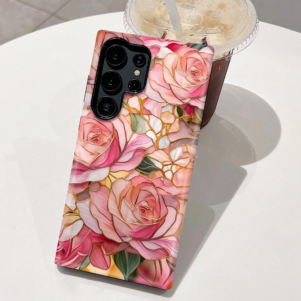 For Galaxy S23 5G Colorful Romantic Art Floral Phone Case - Pink Rose - EDA009822211F