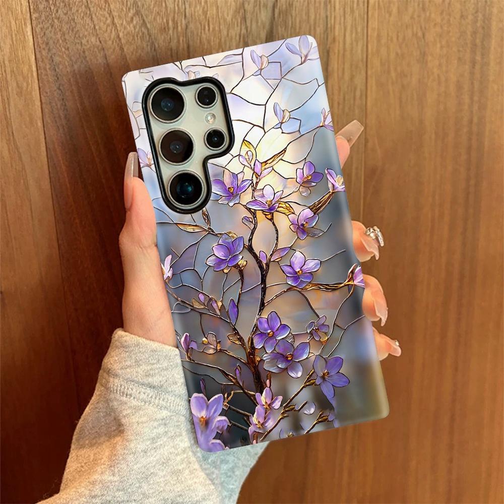 For Galaxy S23 5G Colorful Romantic Art Floral Phone Case - Purple Flower Branches - EDA009822211G
