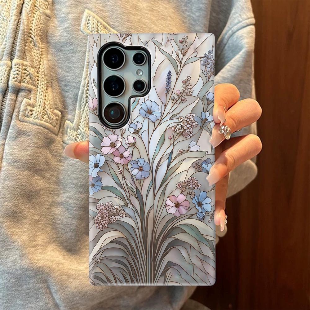 For Galaxy S22 Ultra 5G Colorful Romantic Art Floral Phone Case - Purple Flowers Grass - EDA009822215D