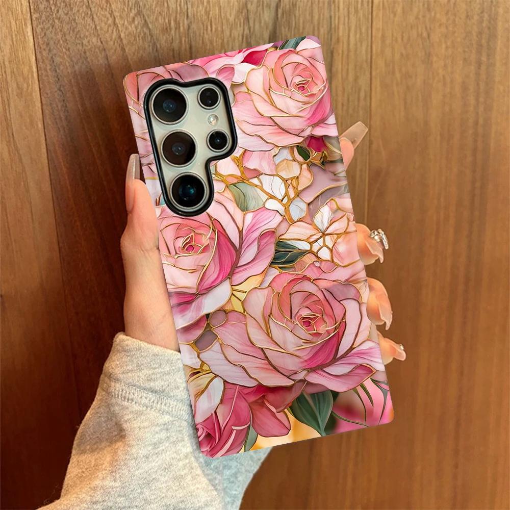 For Galaxy S22 Ultra 5G Colorful Romantic Art Floral Phone Case - Pink Rose - EDA009822215F