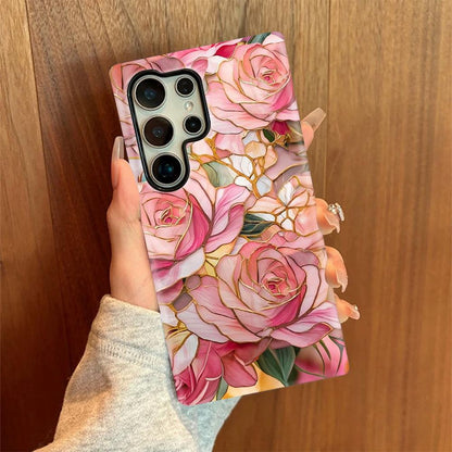 For Galaxy S22 Ultra 5G Colorful Romantic Art Floral Phone Case - Pink Rose - EDA009822215F