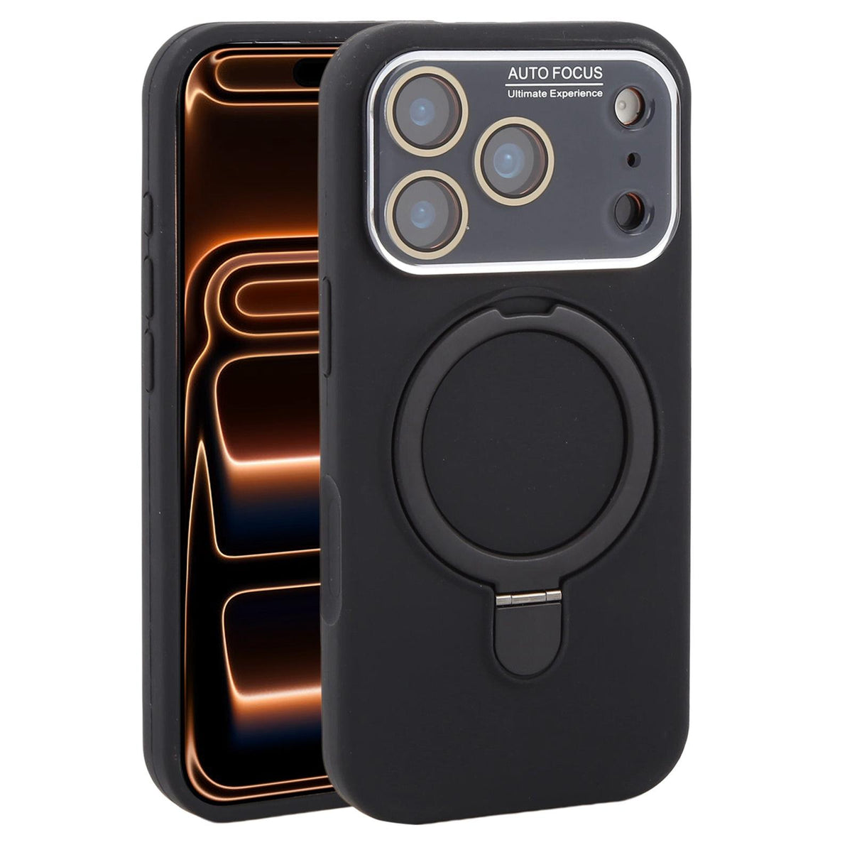 For iPhone 17 Pro Max Large Window Magnetic Holder Liquid Silicone Phone Case - Black - EDA009822501A
