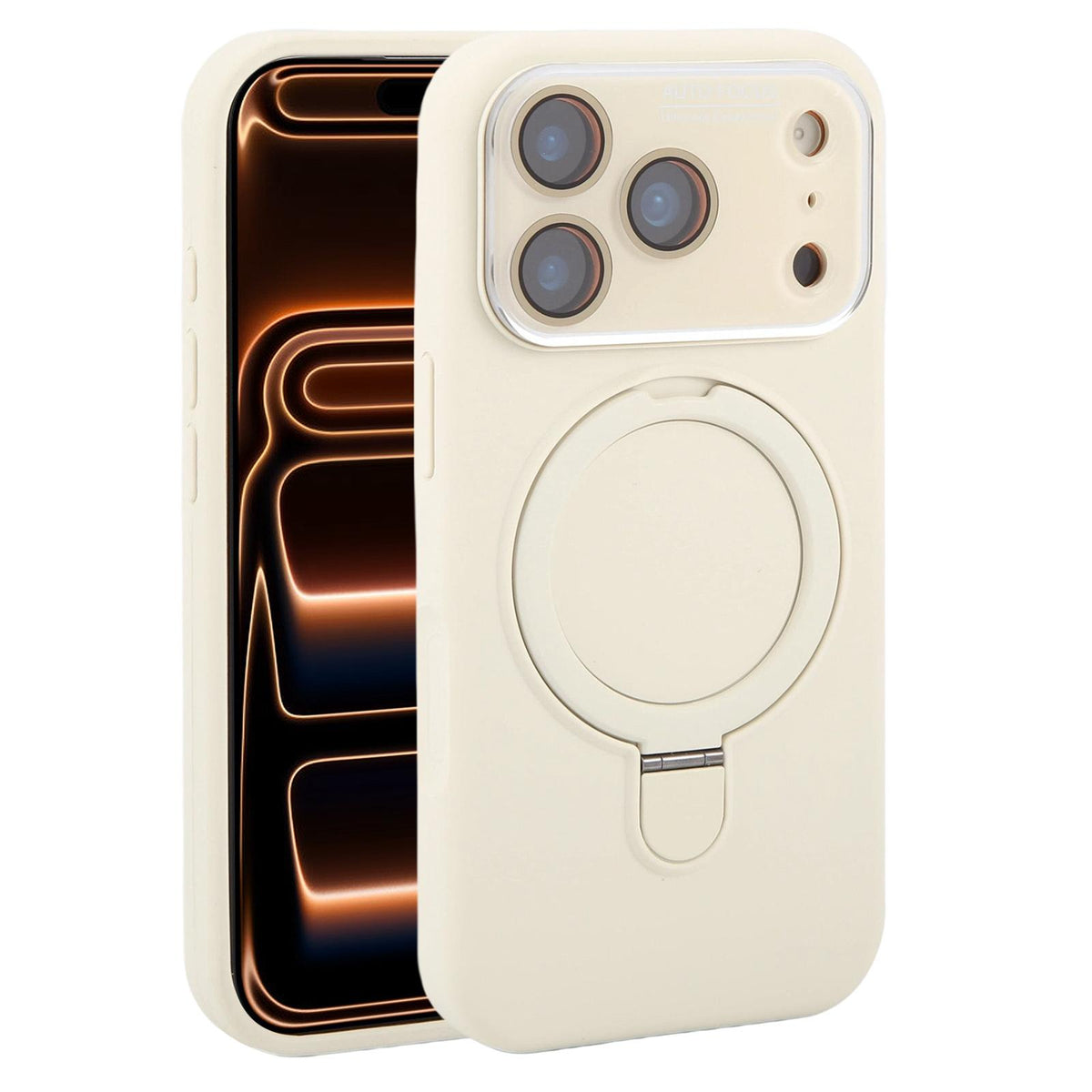 For iPhone 17 Pro Max Large Window Magnetic Holder Liquid Silicone Phone Case - White - EDA009822501C