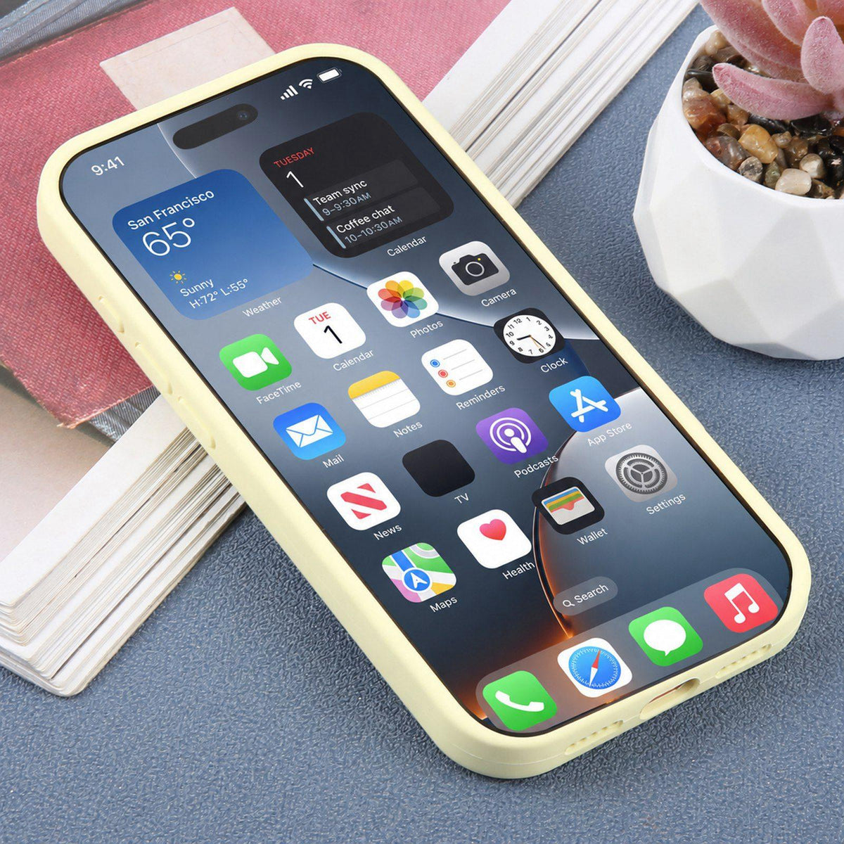 For iPhone 17 Pro Max Large Window Magnetic Holder Liquid Silicone Phone Case - Yellow - EDA009822501D