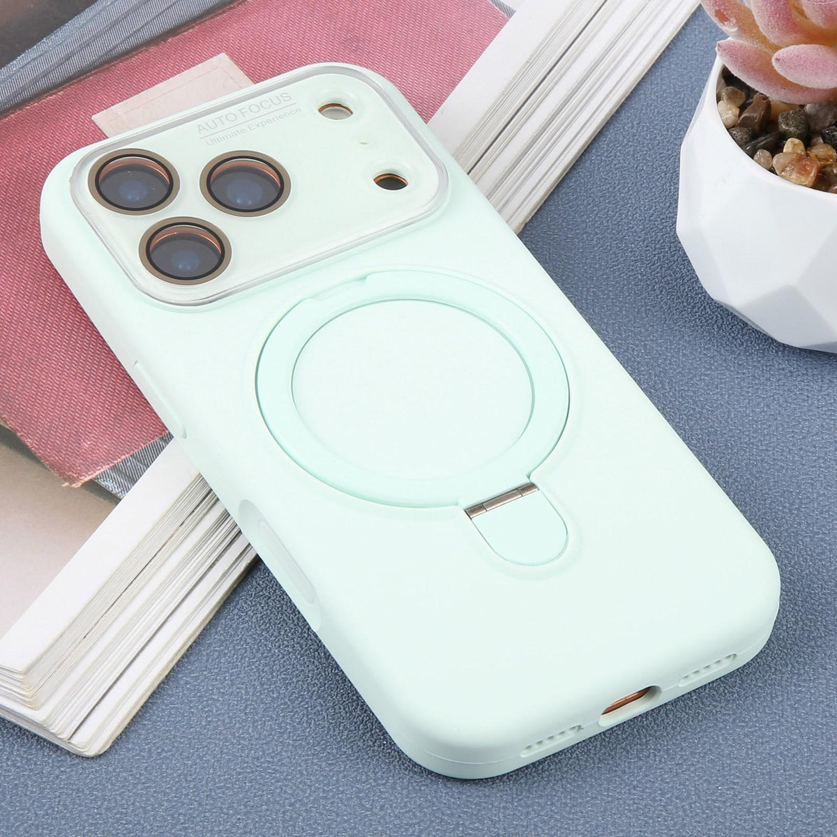 For iPhone 17 Pro Max Large Window Magnetic Holder Liquid Silicone Phone Case - Mint Green - EDA009822501E