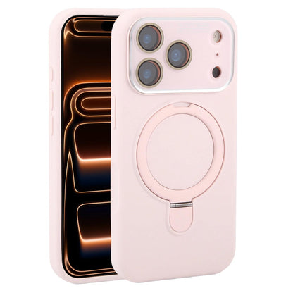 For iPhone 17 Pro Max Large Window Magnetic Holder Liquid Silicone Phone Case - Pink - EDA009822501F