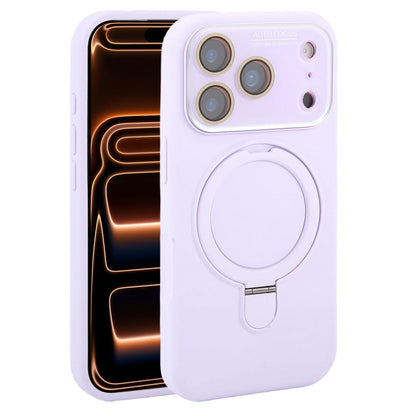 For iPhone 17 Pro Max Large Window Magnetic Holder Liquid Silicone Phone Case - Purple - EDA009822501H