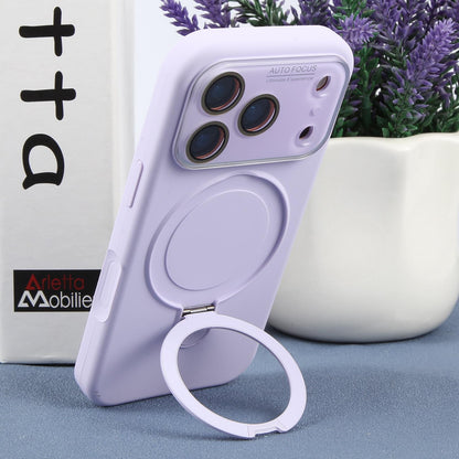 For iPhone 17 Pro Max Large Window Magnetic Holder Liquid Silicone Phone Case - Purple - EDA009822501H