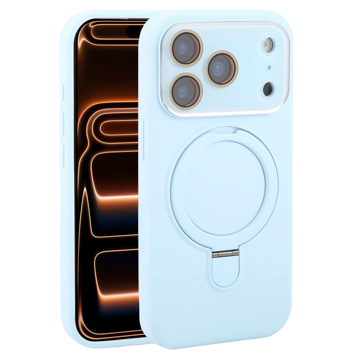 For iPhone 17 Pro Max Large Window Magnetic Holder Liquid Silicone Phone Case - Blue - EDA009822501I