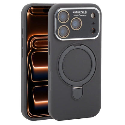 For iPhone 17 Pro Max Large Window Magnetic Holder Liquid Silicone Phone Case - Dark Grey - EDA009822501J