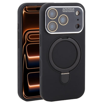 For iPhone 17 Pro Large Window Magnetic Holder Liquid Silicone Phone Case - Black - EDA009822502A
