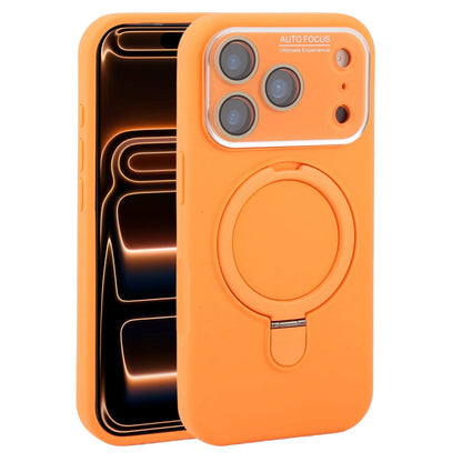 For iPhone 17 Pro Large Window Magnetic Holder Liquid Silicone Phone Case - Orange - EDA009822502B