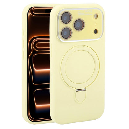 For iPhone 17 Pro Large Window Magnetic Holder Liquid Silicone Phone Case - Yellow - EDA009822502D