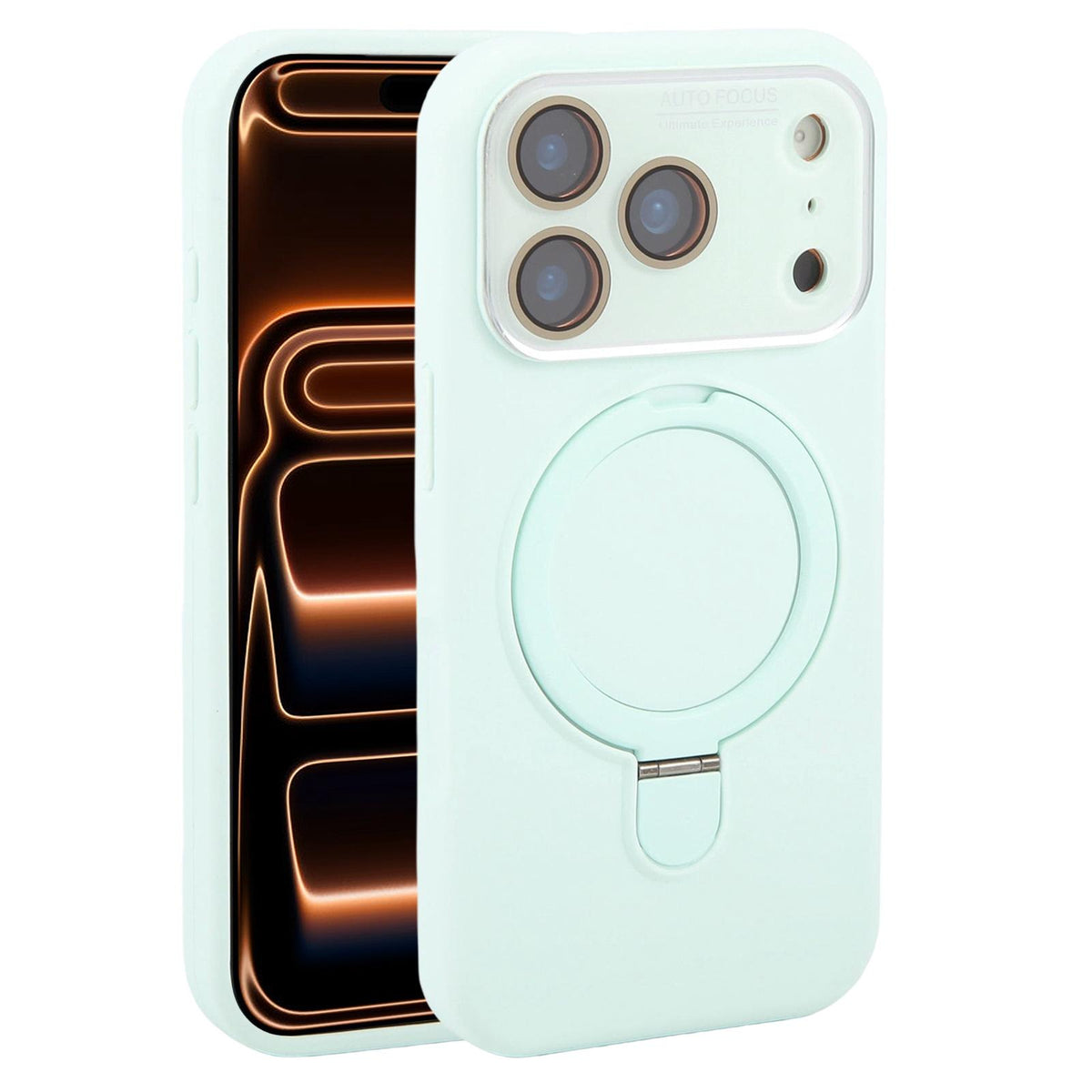 For iPhone 17 Pro Large Window Magnetic Holder Liquid Silicone Phone Case - Mint Green - EDA009822502E