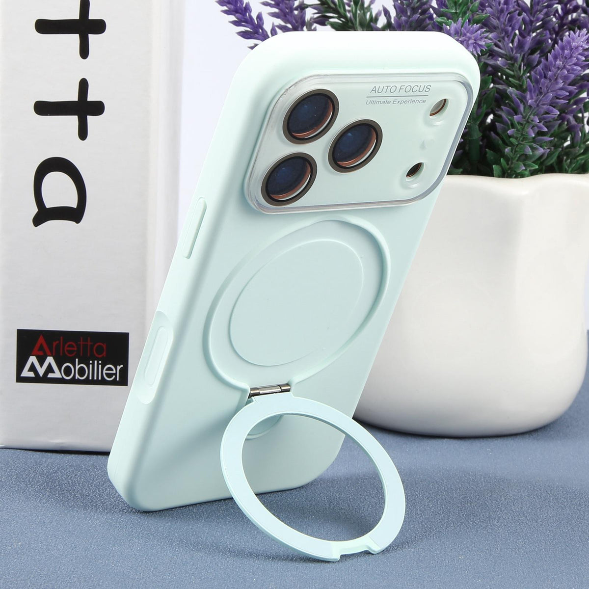 For iPhone 17 Pro Large Window Magnetic Holder Liquid Silicone Phone Case - Mint Green - EDA009822502E
