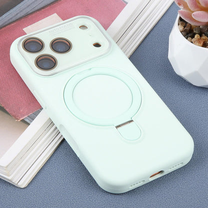 For iPhone 17 Pro Large Window Magnetic Holder Liquid Silicone Phone Case - Mint Green - EDA009822502E