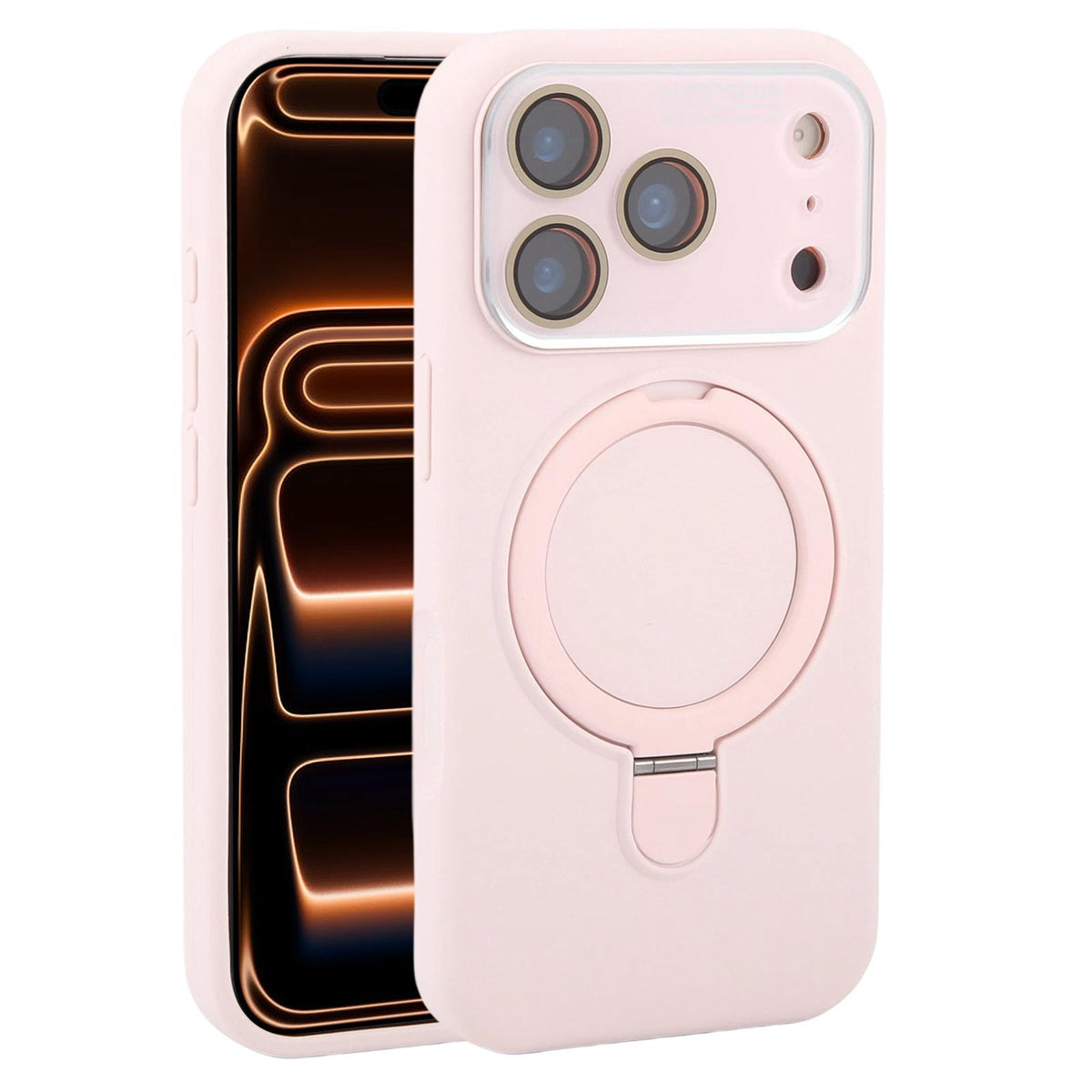For iPhone 17 Pro Large Window Magnetic Holder Liquid Silicone Phone Case - Pink - EDA009822502F
