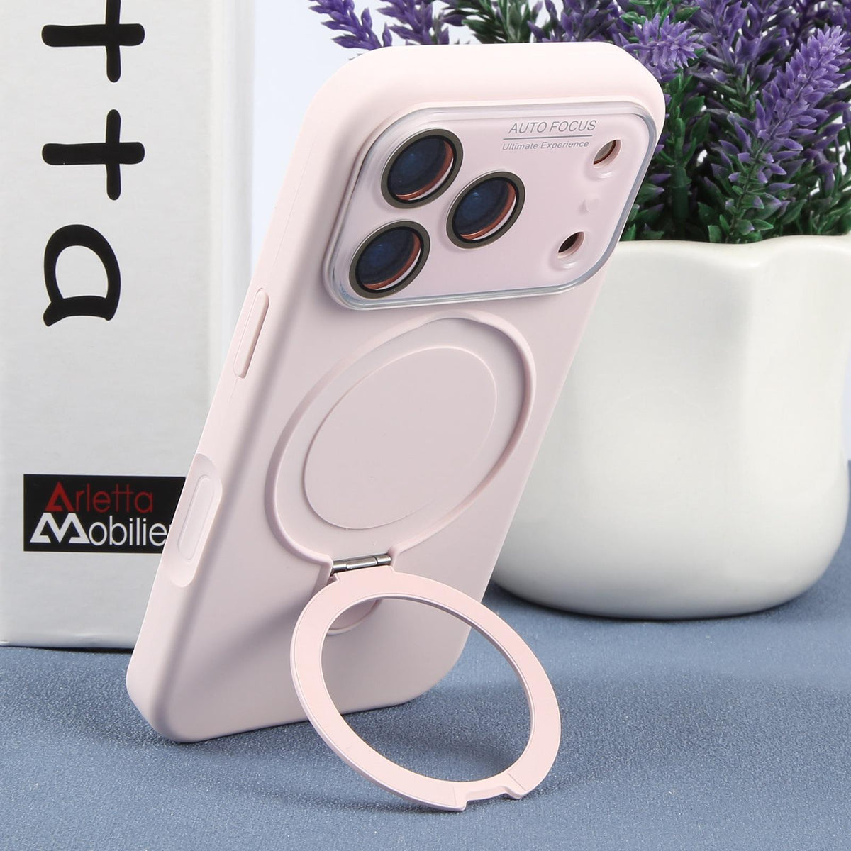 For iPhone 17 Pro Large Window Magnetic Holder Liquid Silicone Phone Case - Pink - EDA009822502F
