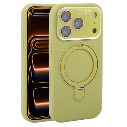 For iPhone 17 Pro Large Window Magnetic Holder Liquid Silicone Phone Case - Green - EDA009822502G