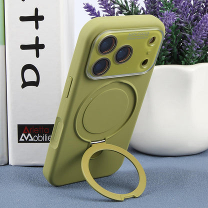 For iPhone 17 Pro Large Window Magnetic Holder Liquid Silicone Phone Case - Green - EDA009822502G