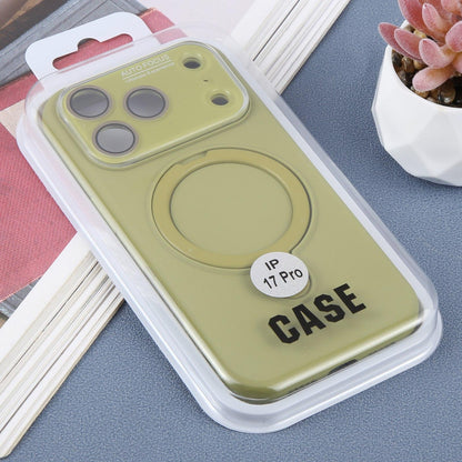 For iPhone 17 Pro Large Window Magnetic Holder Liquid Silicone Phone Case - Green - EDA009822502G