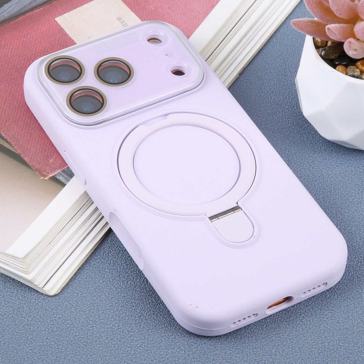 For iPhone 17 Pro Large Window Magnetic Holder Liquid Silicone Phone Case - Purple - EDA009822502H