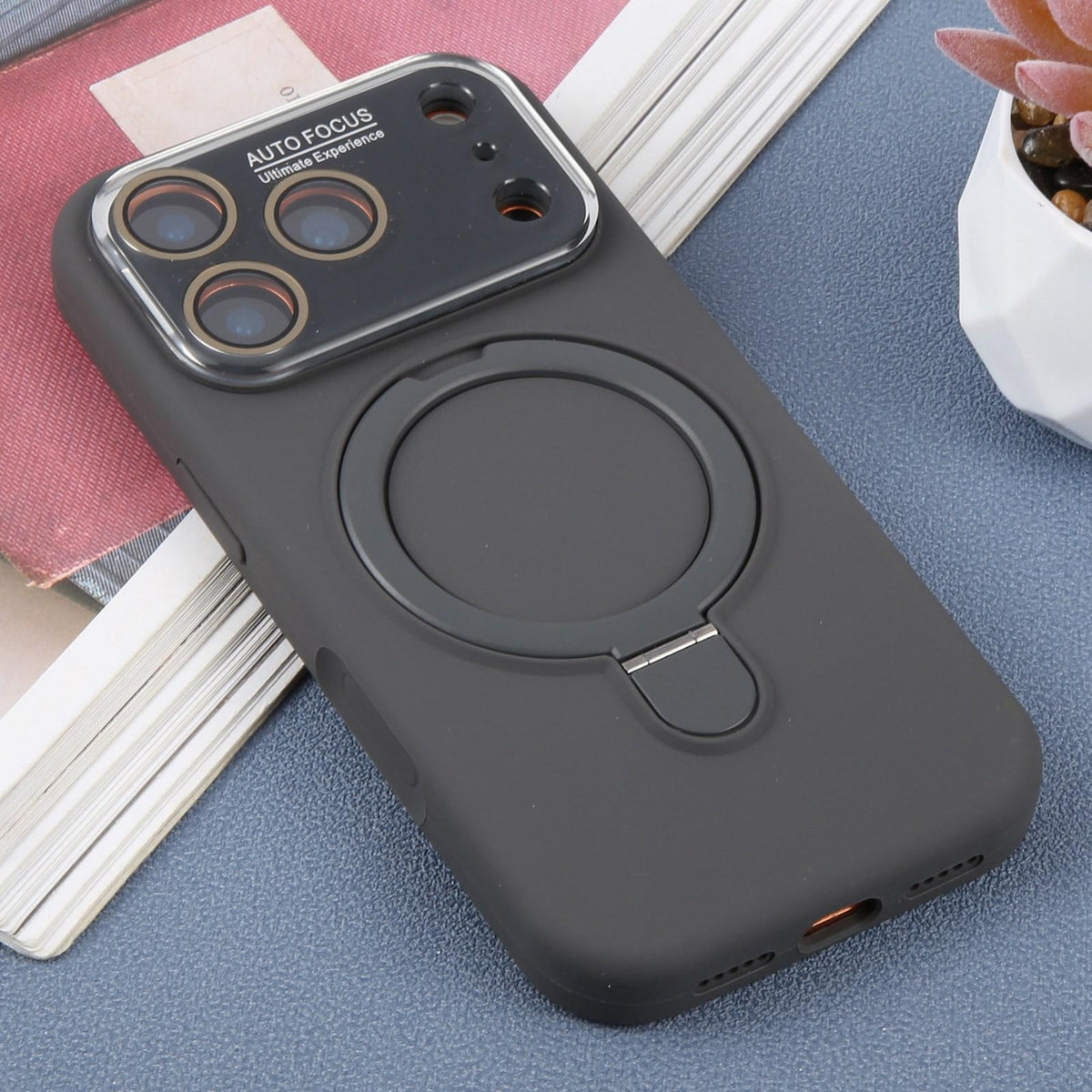 For iPhone 17 Pro Large Window Magnetic Holder Liquid Silicone Phone Case - Dark Grey - EDA009822502J