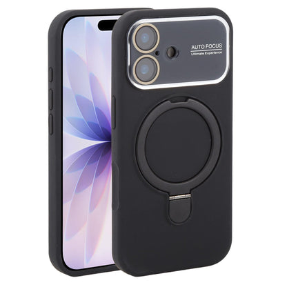 For iPhone 17 Large Window Magnetic Holder Liquid Silicone Phone Case - Black - EDA009822503A