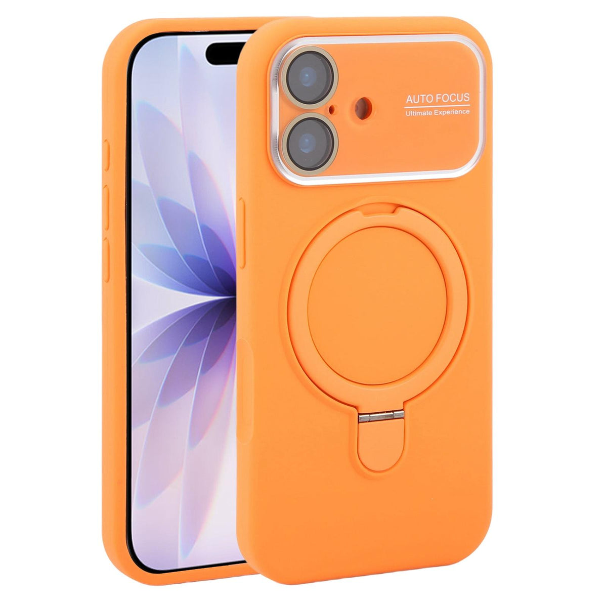 For iPhone 17 Large Window Magnetic Holder Liquid Silicone Phone Case - Orange - EDA009822503B