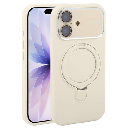 For iPhone 17 Large Window Magnetic Holder Liquid Silicone Phone Case - White - EDA009822503C